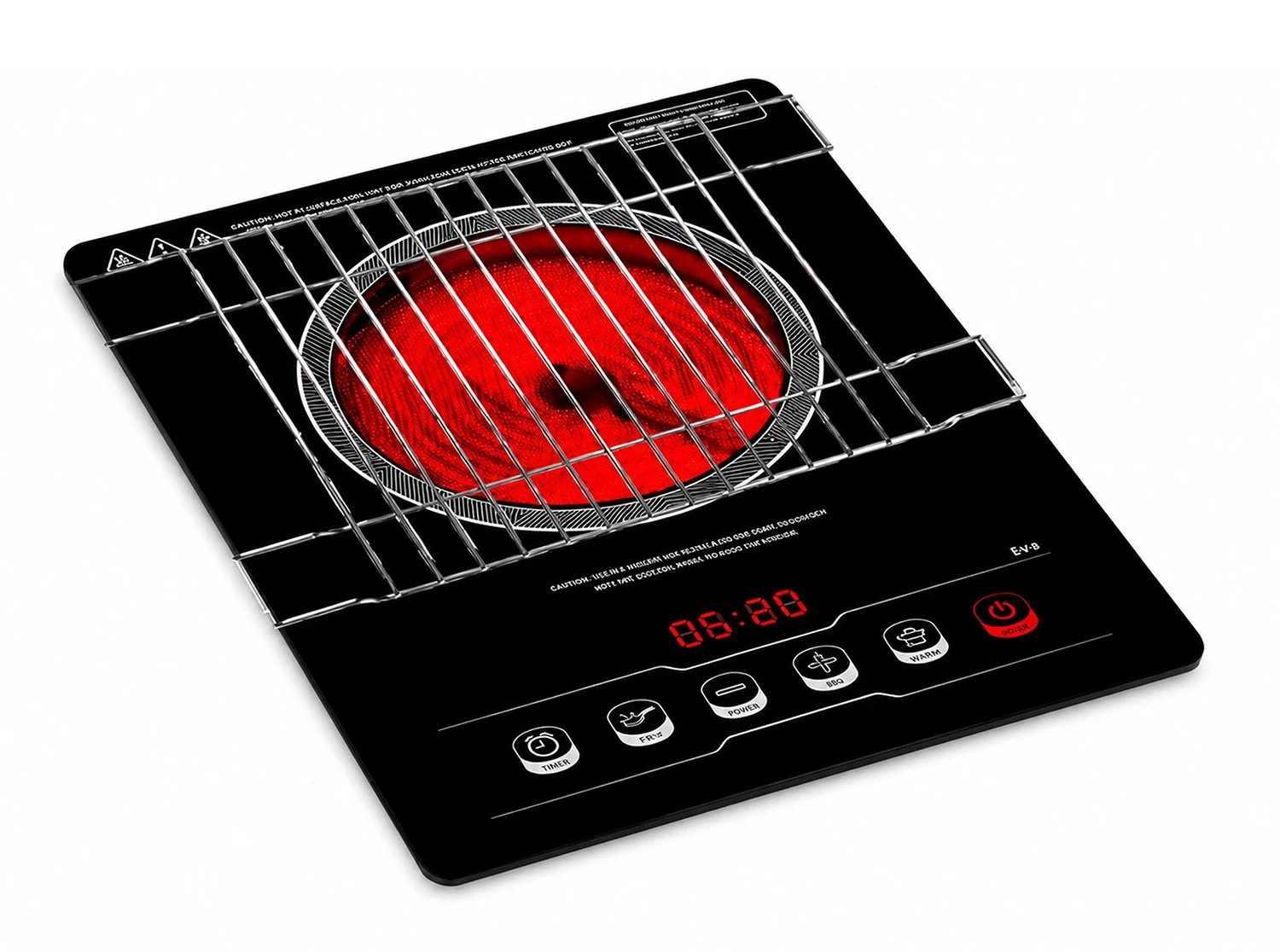 Standalone induction cooktop glass-ceramic panel with heating zone and controls