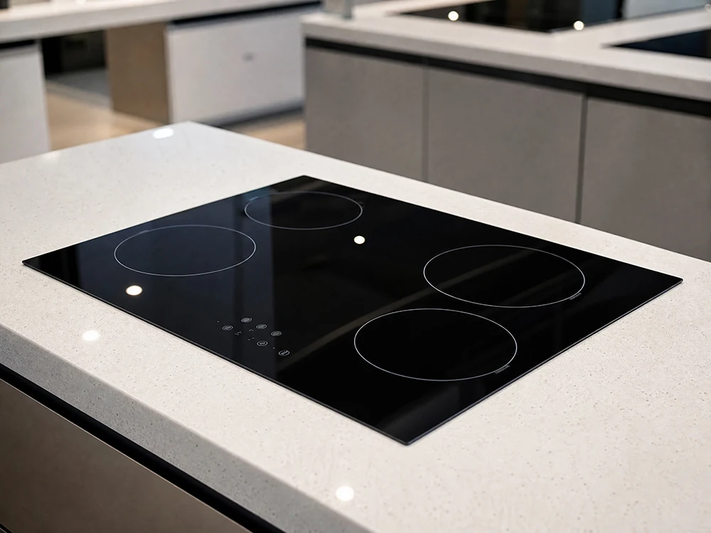 Four-zone glass-ceramic cooktop panel