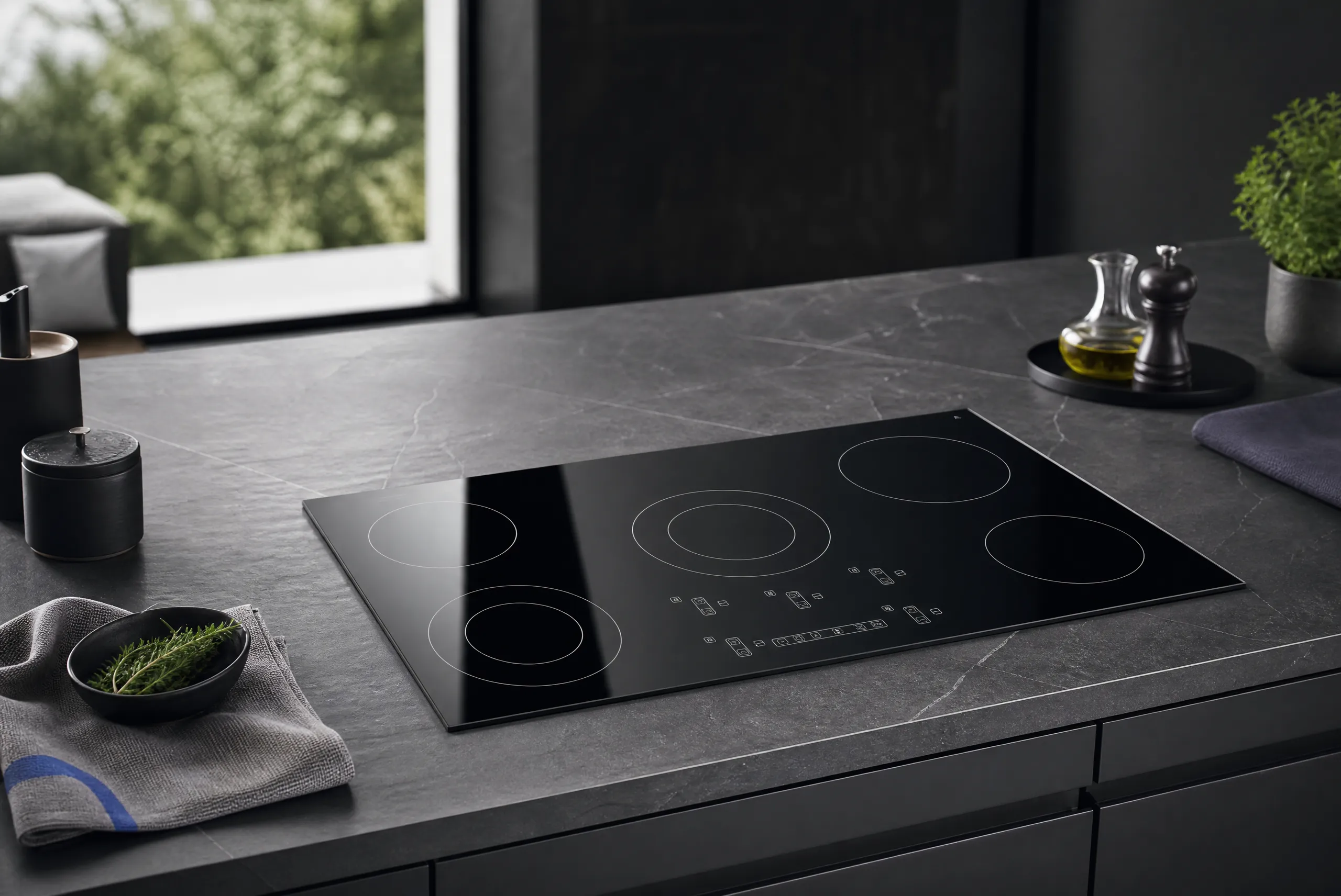 Black glass-ceramic panel showing distinct visible zones for an OEM review