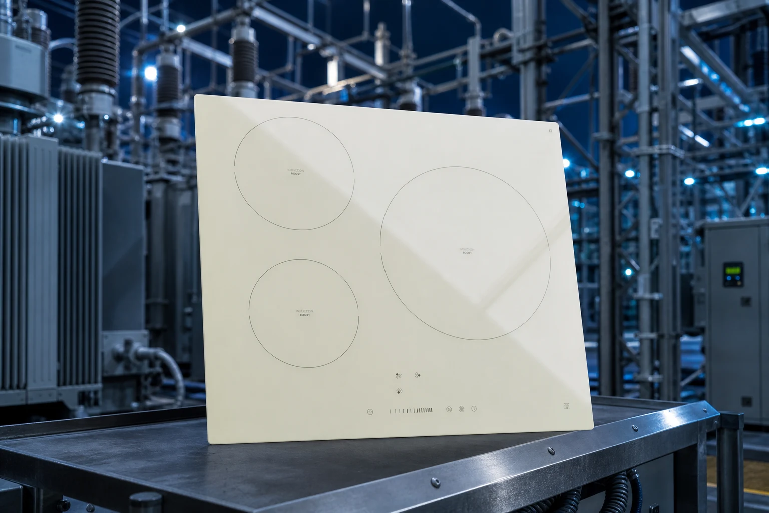 heat resistant borosilicate glass panel — KANGER official product with illustrative industrial background (not a real site photo)