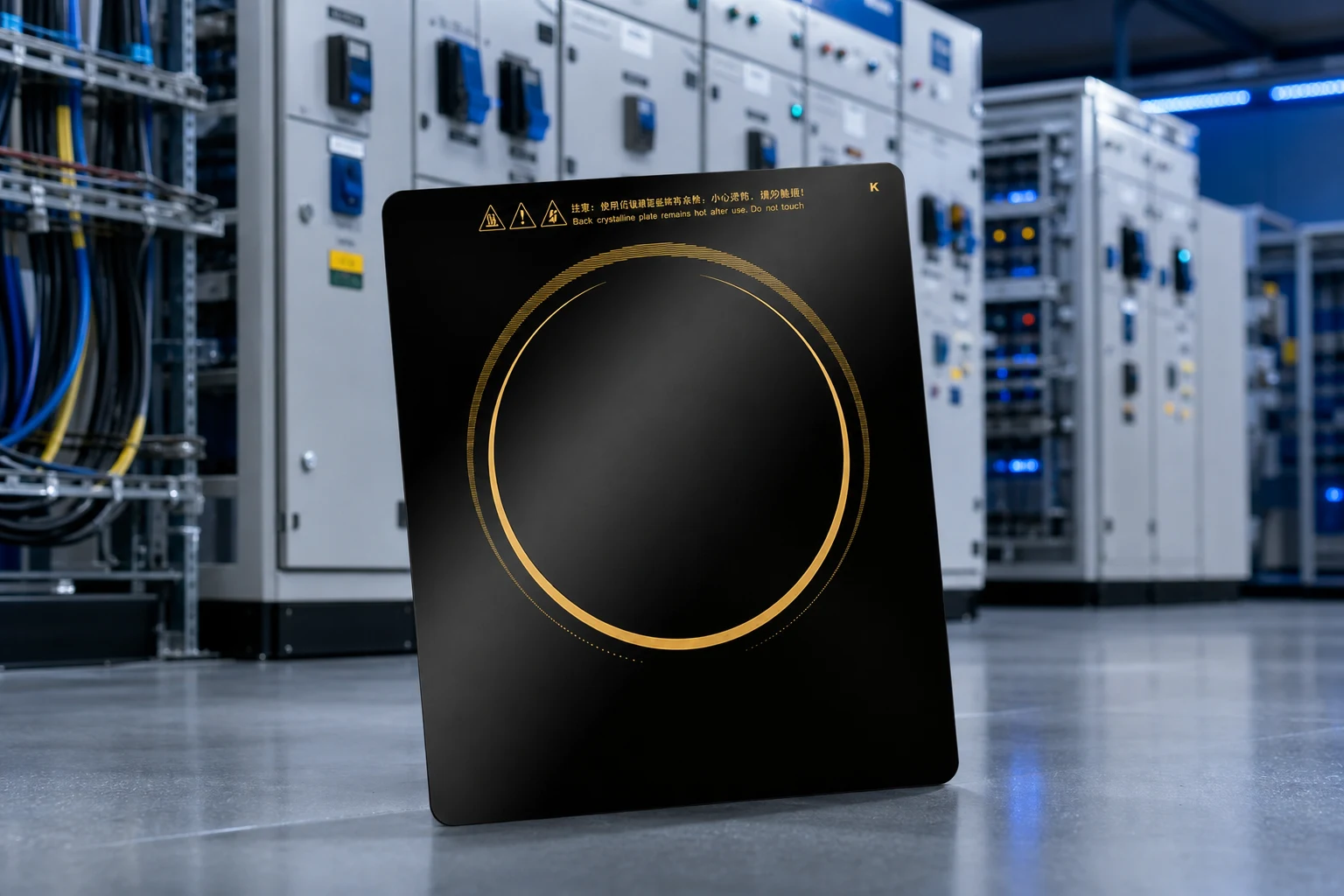 concave glass ceramic cooktop — KANGER official product with illustrative background (not a real site photo)