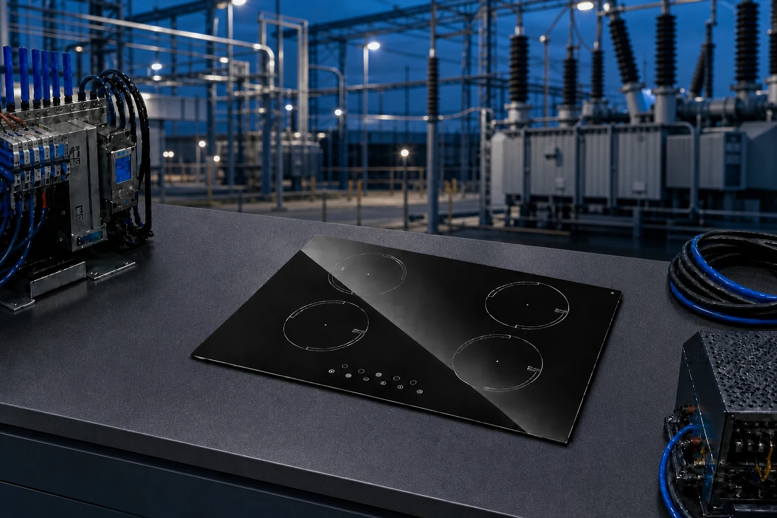 cover plates glass — KANGER official product with illustrative industrial background (not a real site photo)