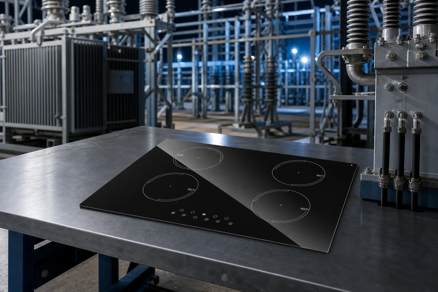 glass ceramic burner shields — KANGER official product with illustrative industrial background (not a real site photo)