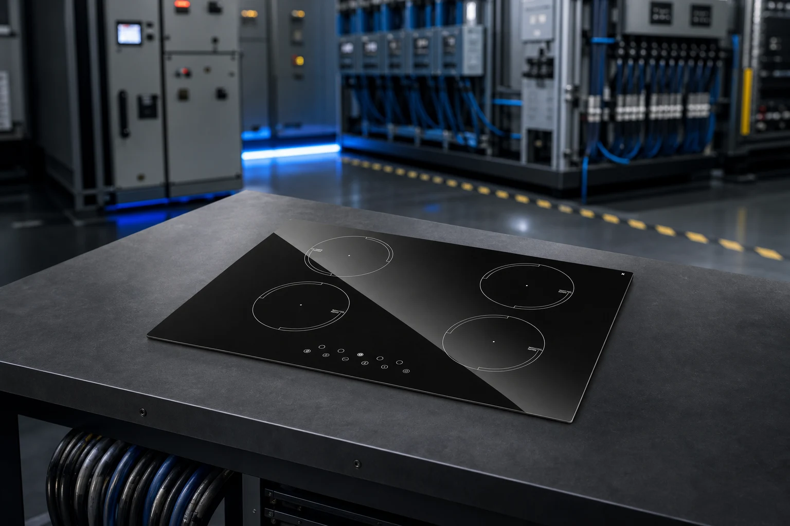 glass ceramic burner shields — KANGER official product with illustrative background (not a real site photo)