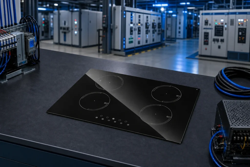 glass ceramic cooker plate — KANGER official product with illustrative background (not a real site photo)