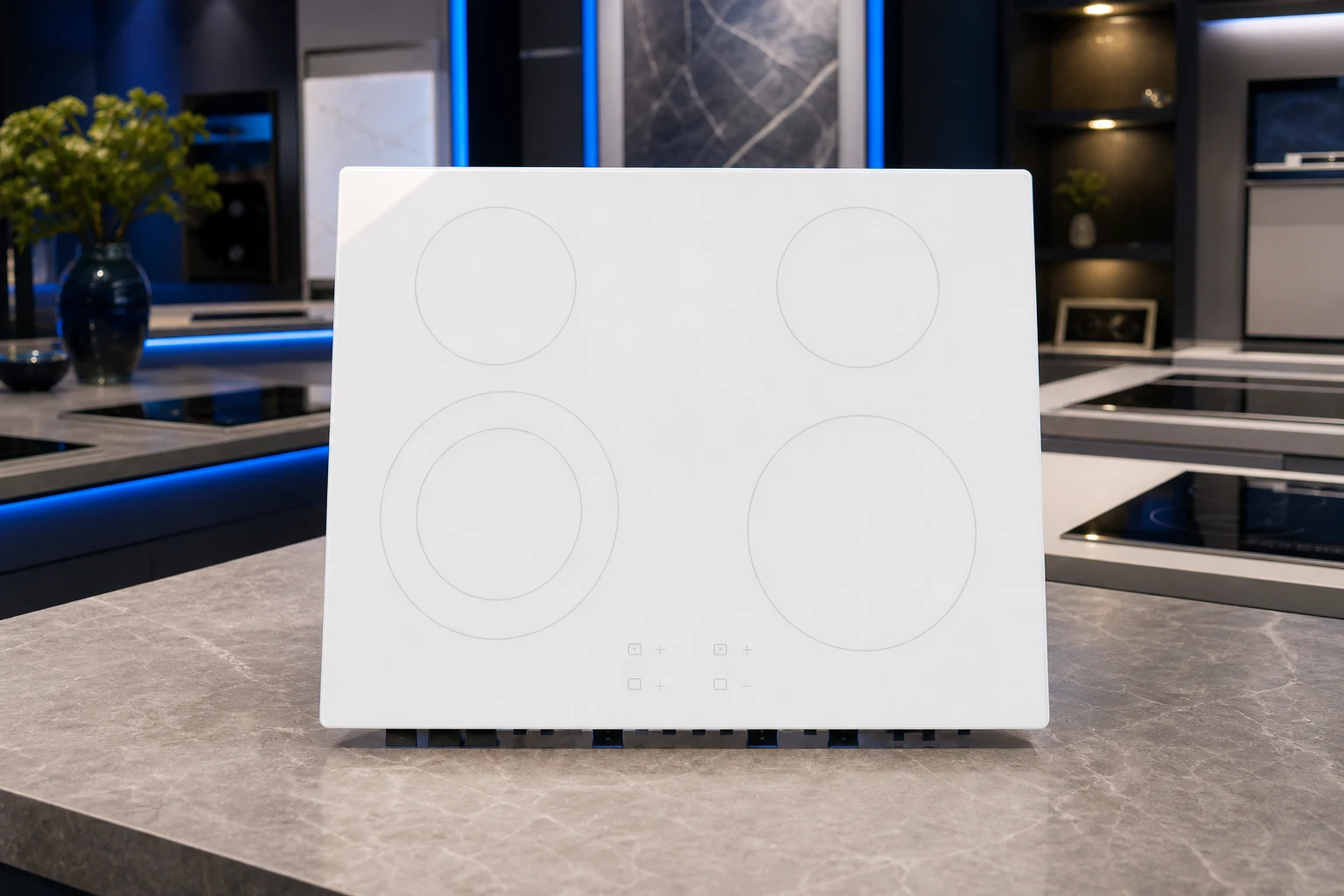 White glass-ceramic cooktop panel decorative consistency context for OEM RFQ review