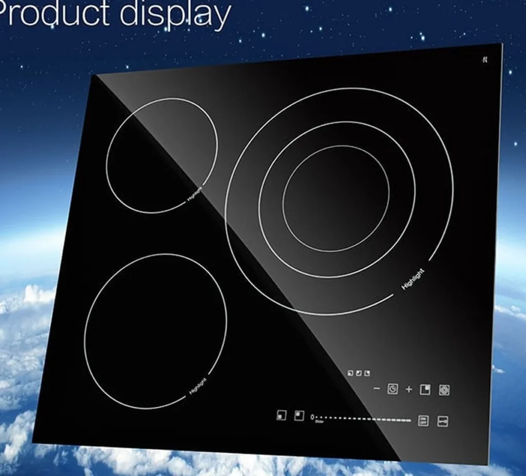 Black heat resistant induction cooker glass panel with zone markings for OEM specification