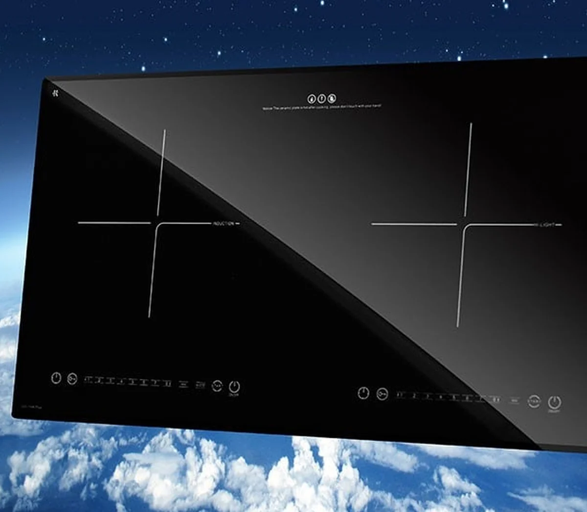 Glossy black heat-resistant glass-ceramic cooktop surface for induction platforms