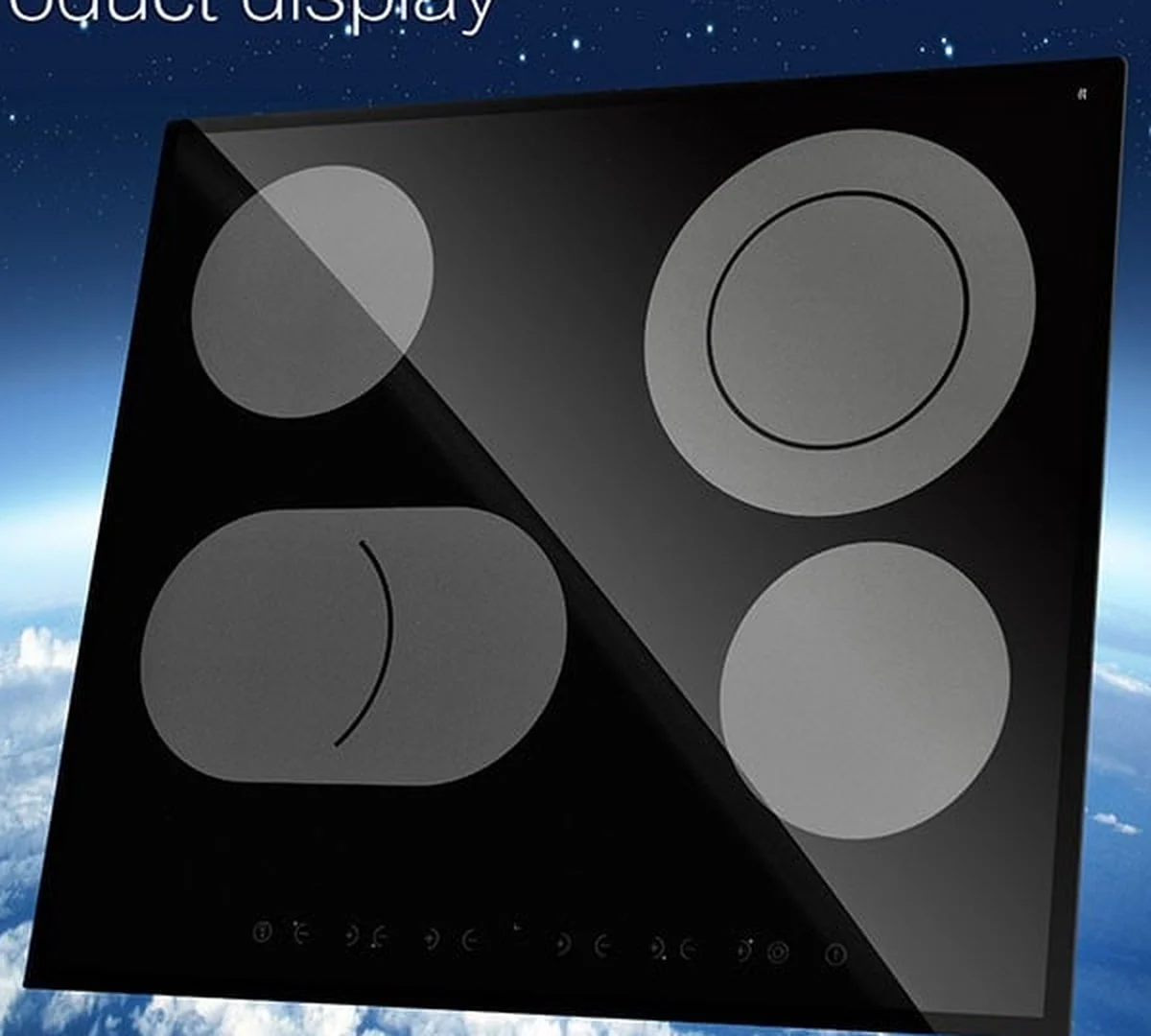 Induction cooker glass-ceramic panel showing cooking zone silk-screen layout
