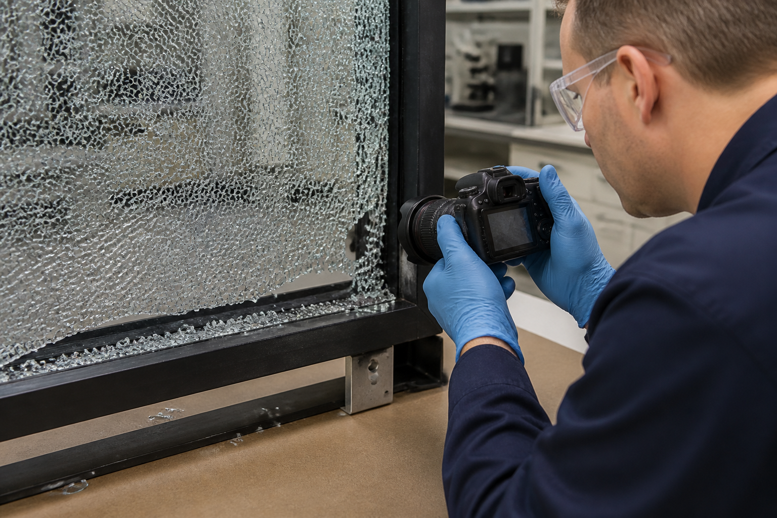 Technical inspection of shattered tempered glass fragments