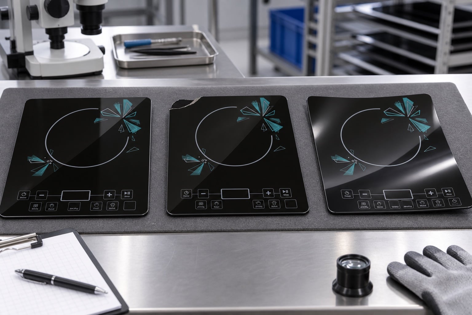Black Ceramic Glass Failure Analysis: Cracks, Chipping, Warping, and Discoloration — verification setup