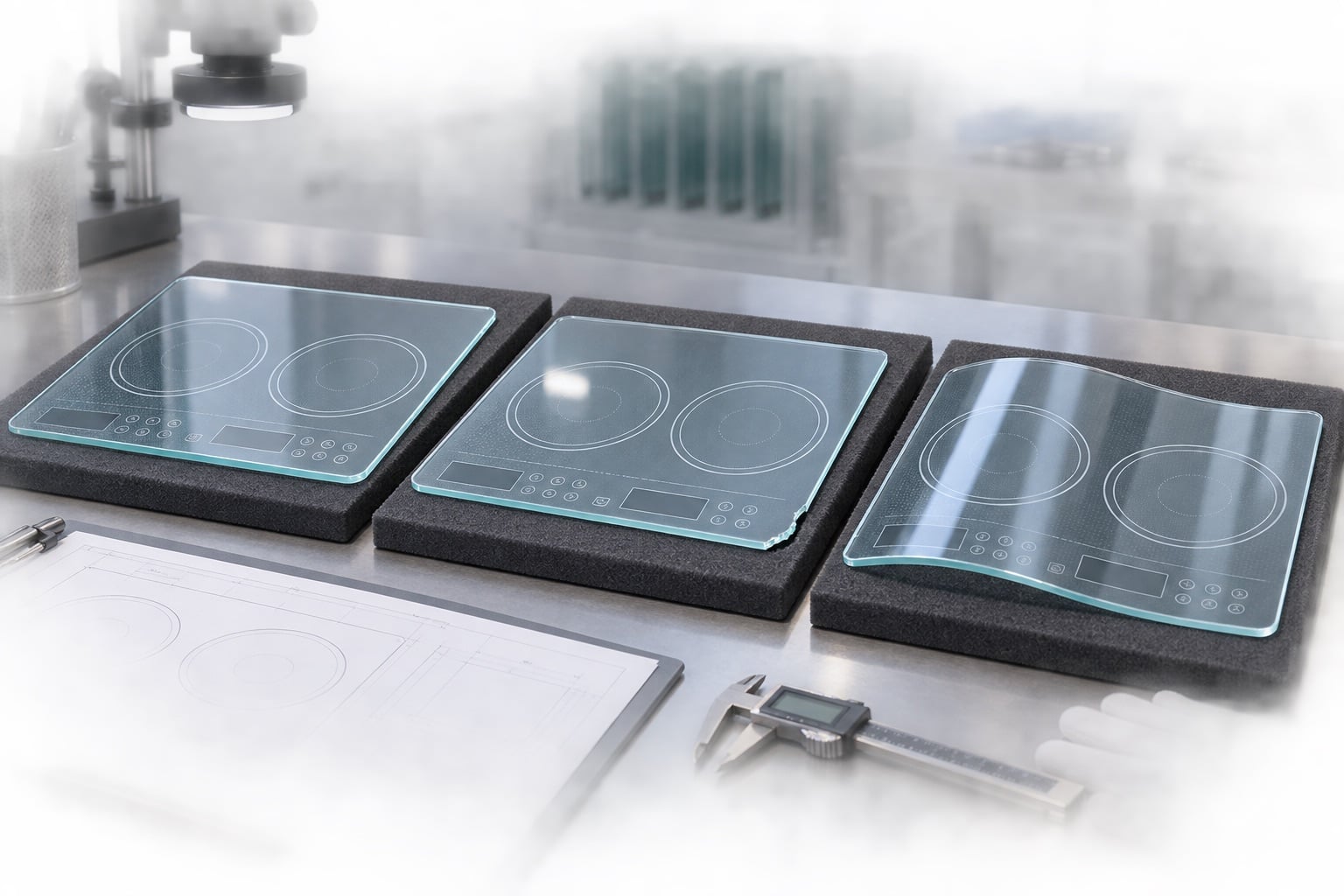 Transparent Ceramic Glass Failure Analysis: Cracks, Chipping, Warping, and Discoloration — verification setup