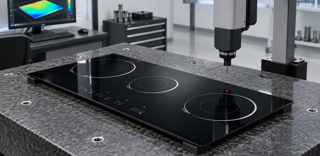 glass ceramic cooktop panel flatness tolerance — glossy black three-zone glass-ceramic cooktop panel