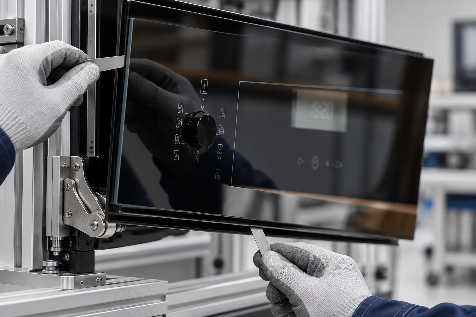 oven door glass mounting clearance design verification setup