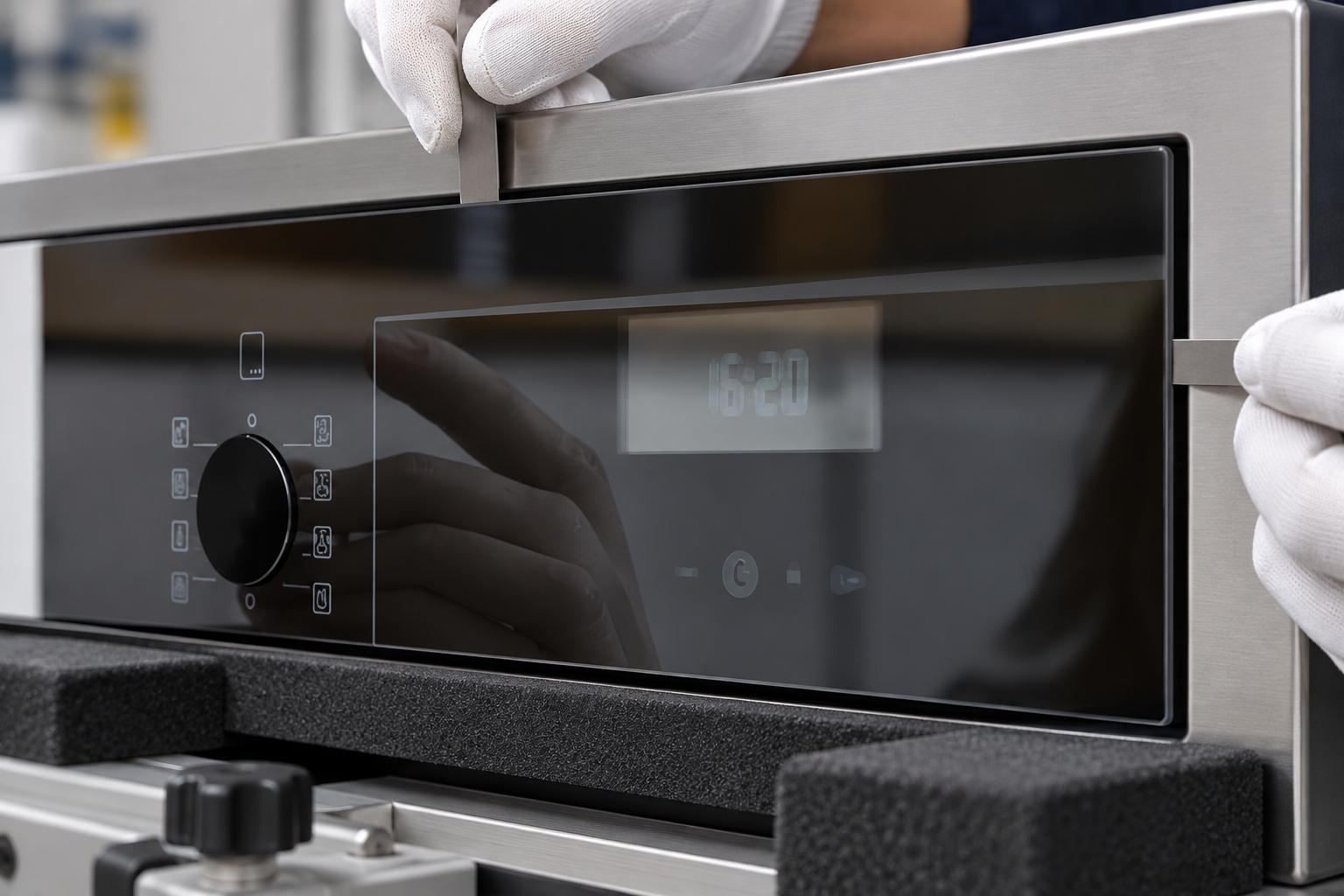 appliance control panel glass mounting clearance design detail