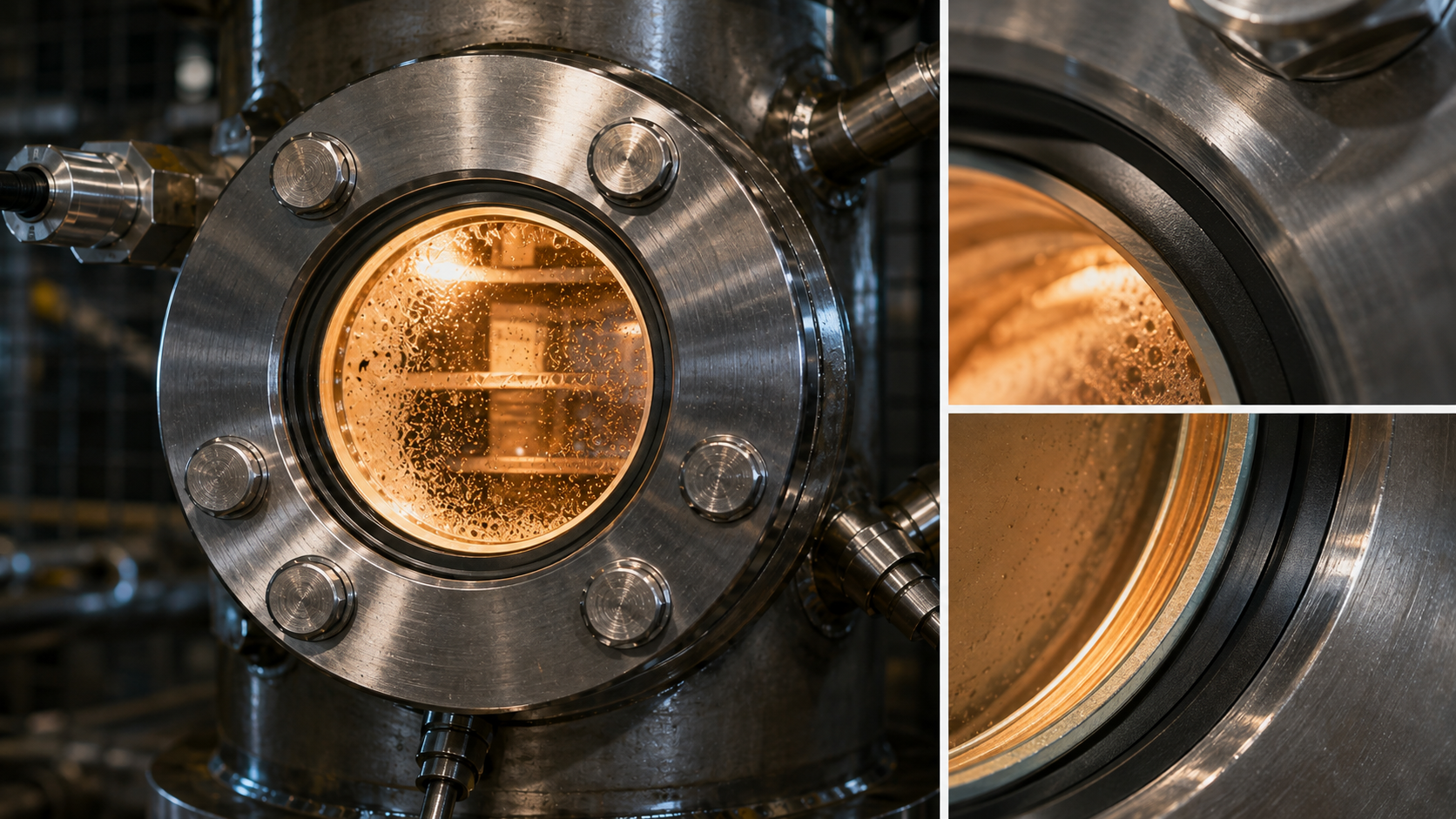 Tank sight glass flange gasket and glass edge inspection