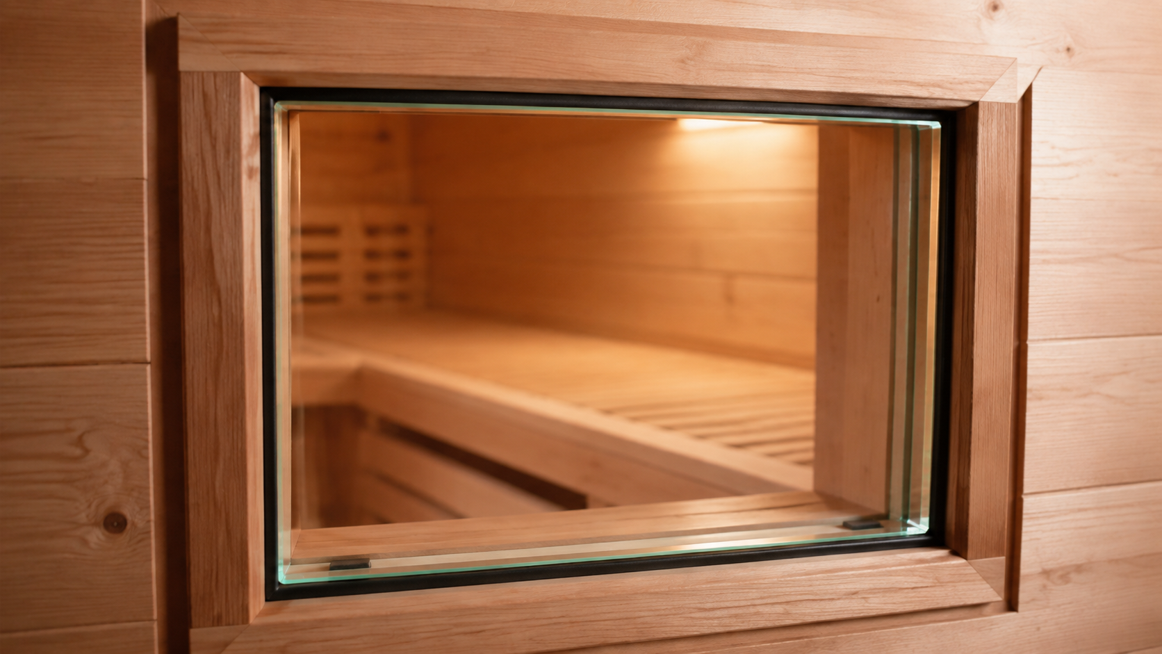 Clear tempered sauna window with frame clearance and gasket