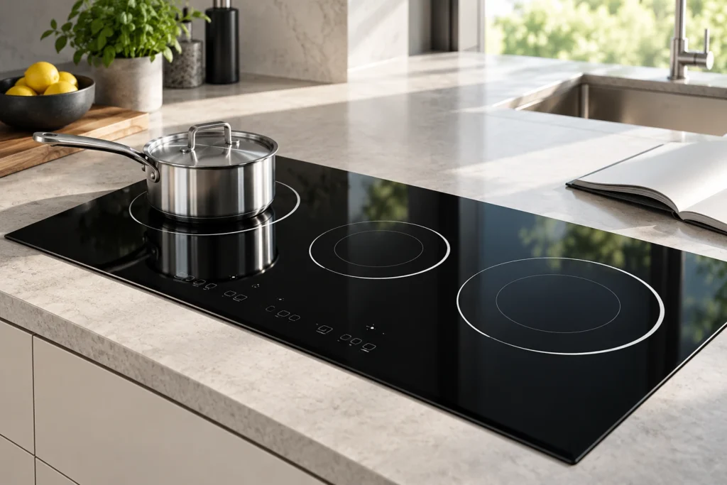 Induction Hob Keeps Turning Off: Checks Before Requesting Service — black glass-ceramic reference illustration