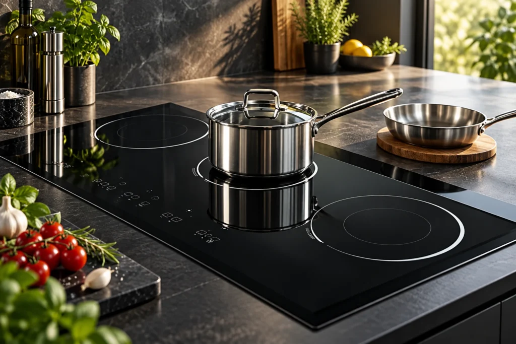 Induction Hob Pan Size: Measure the Magnetic Base Before Choosing a Zone — reference-based black glass-ceramic illustration
