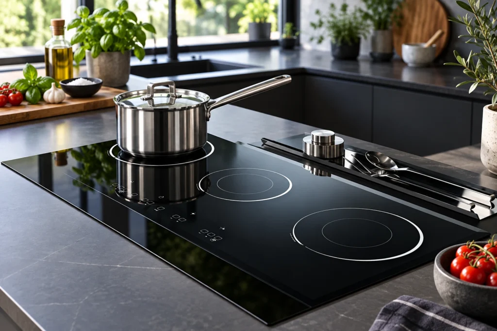 Induction Hob Pulsing On and Off: Normal Control or a Fault? — black glass-ceramic reference illustration