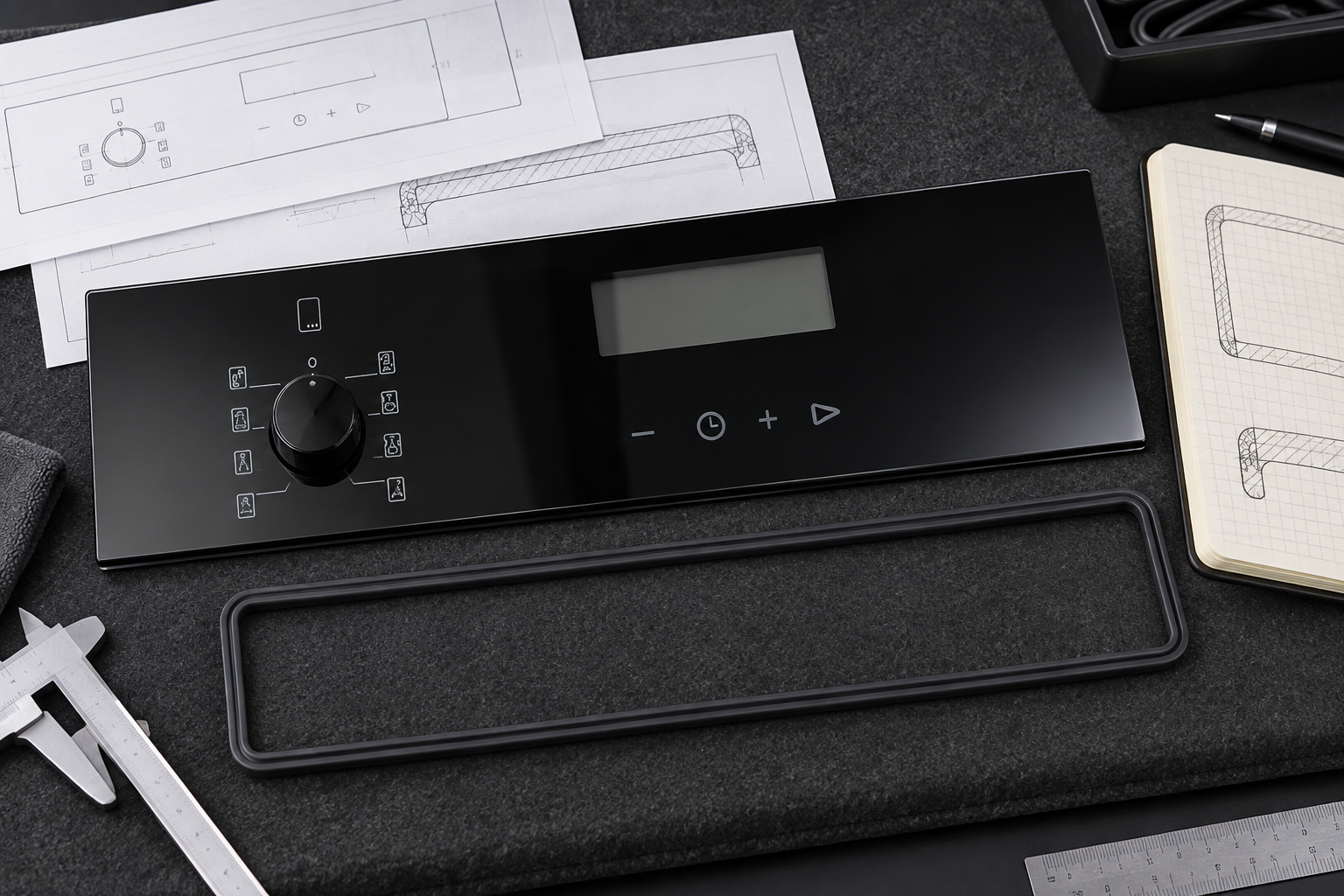 Drawing and functional-zone review for the finished appliance control glass