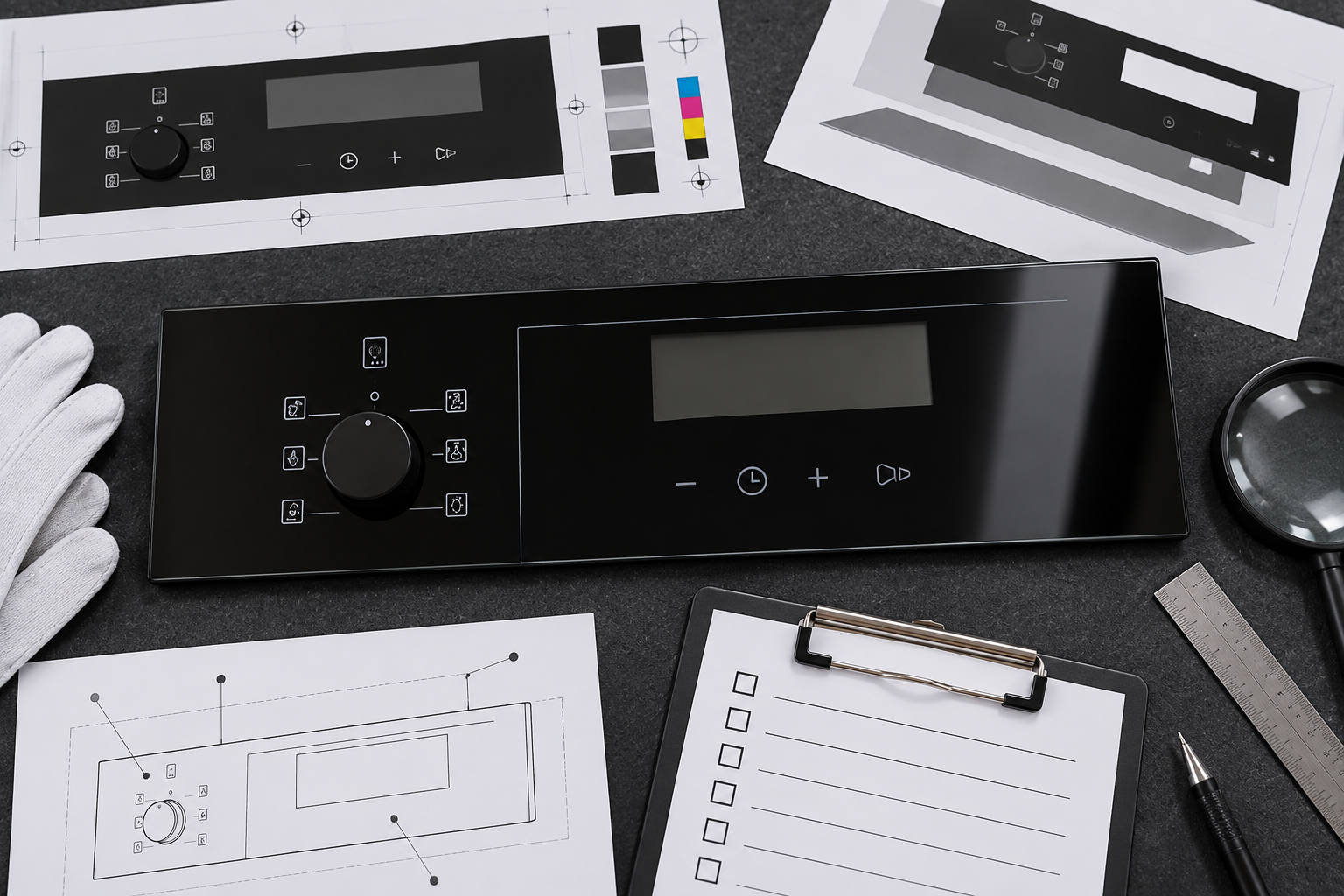 Drawing and functional-zone review for the finished appliance control glass