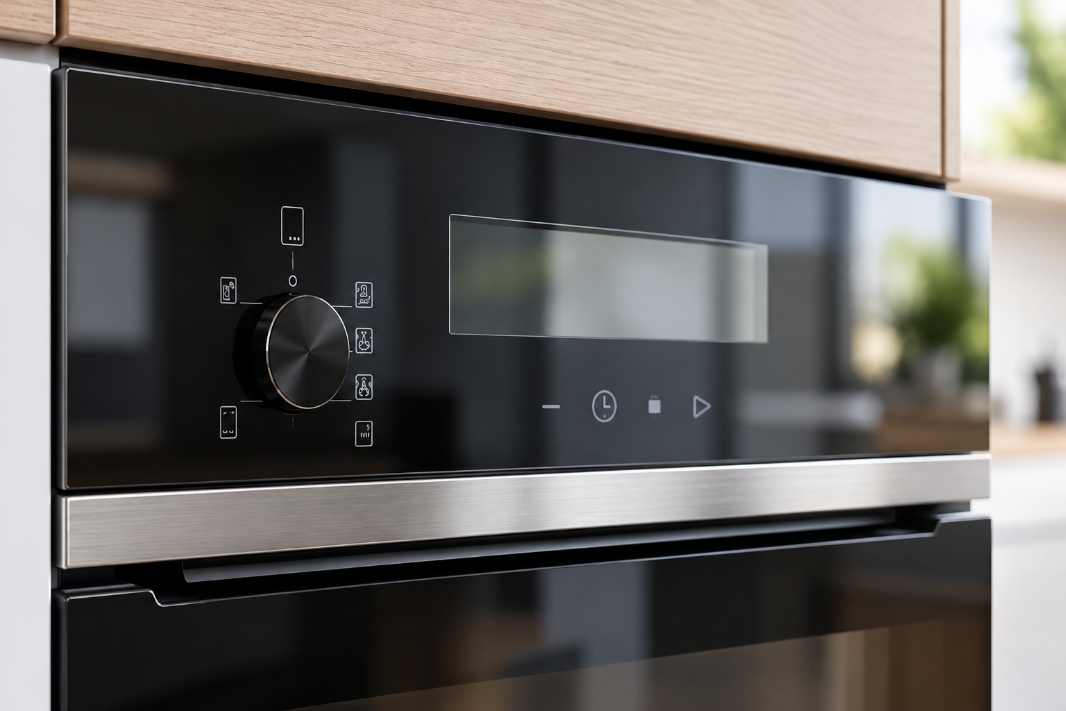 Finished black appliance fascia and metal trim interface