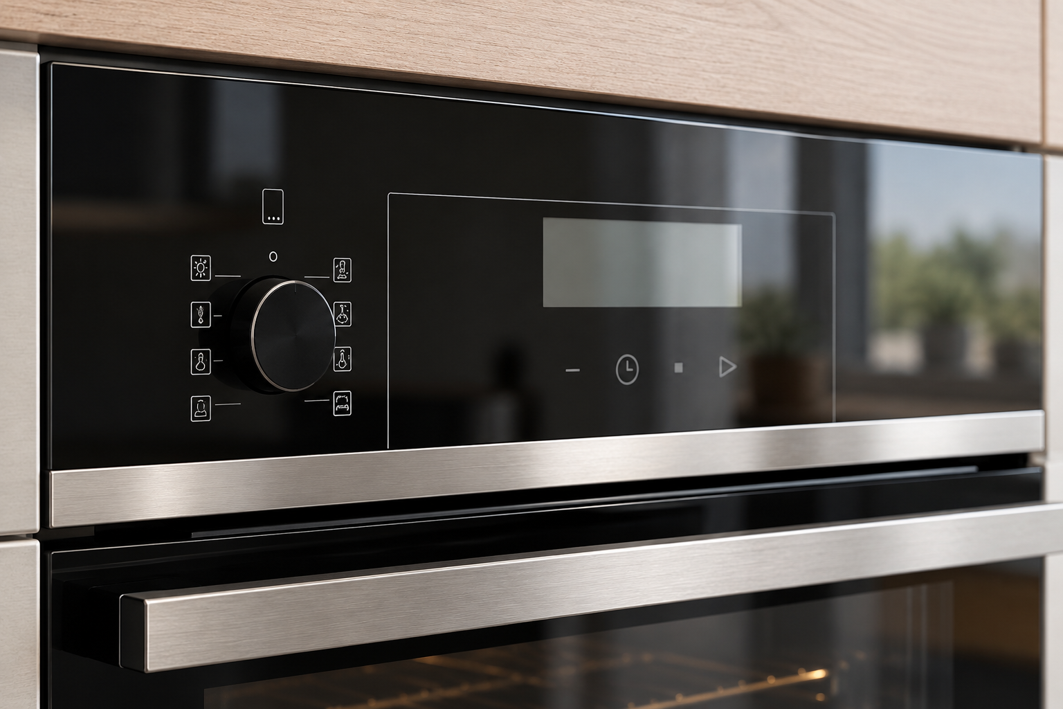 Finished black appliance fascia and metal trim interface