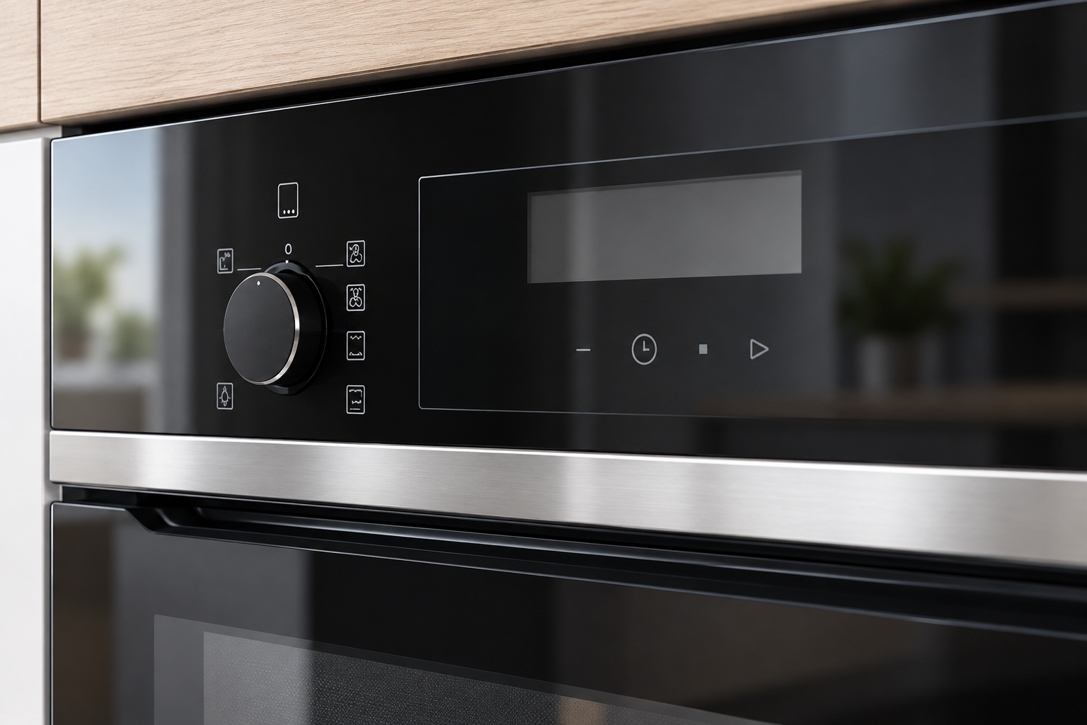 Finished black appliance fascia and metal trim interface