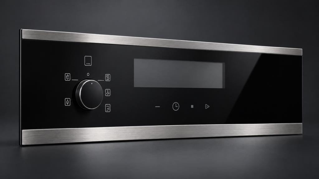 Black appliance control-glass fascia with transparent display window