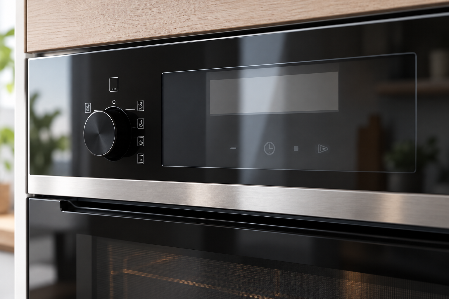 Finished black appliance fascia and metal trim interface