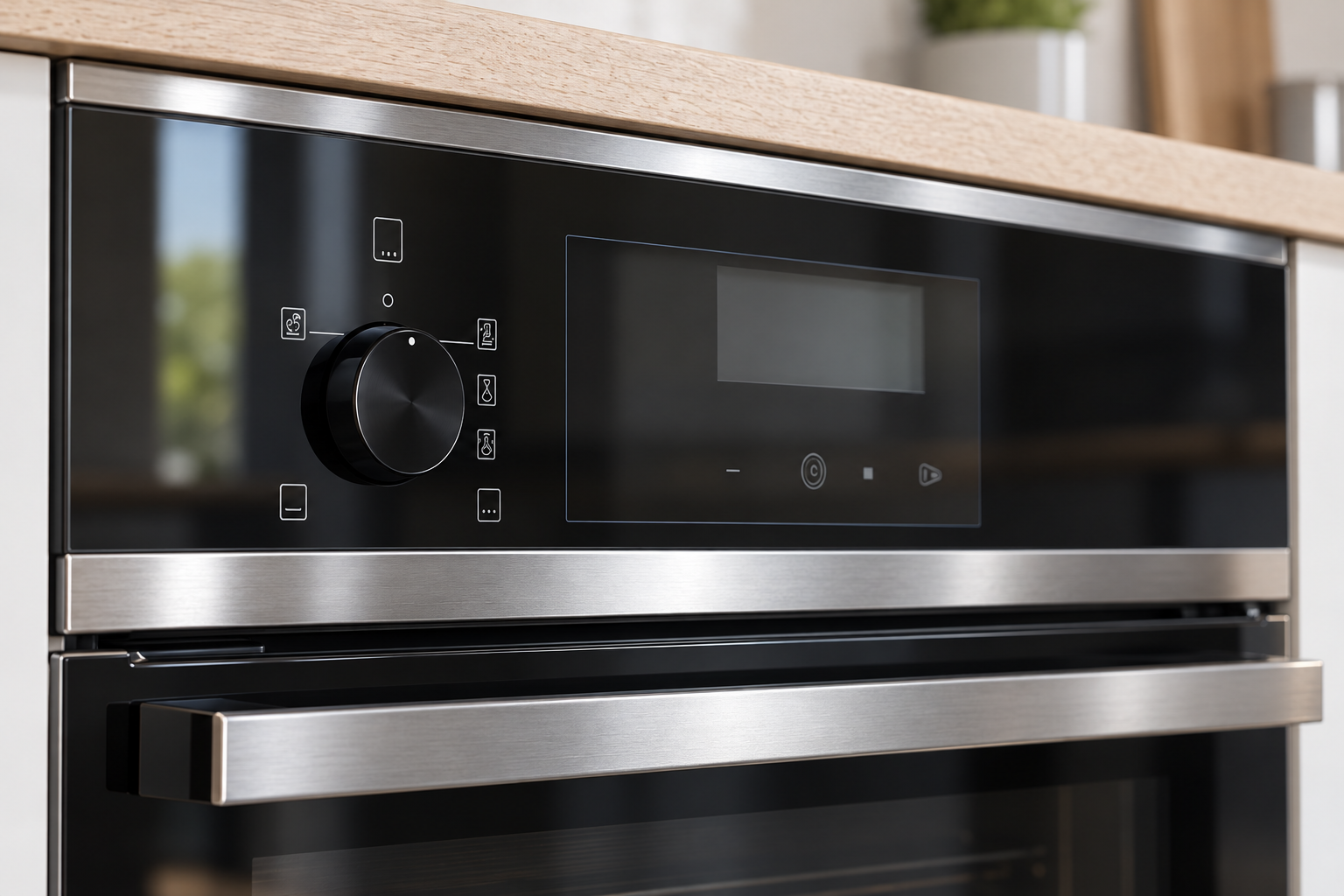 Finished black appliance fascia and metal trim interface