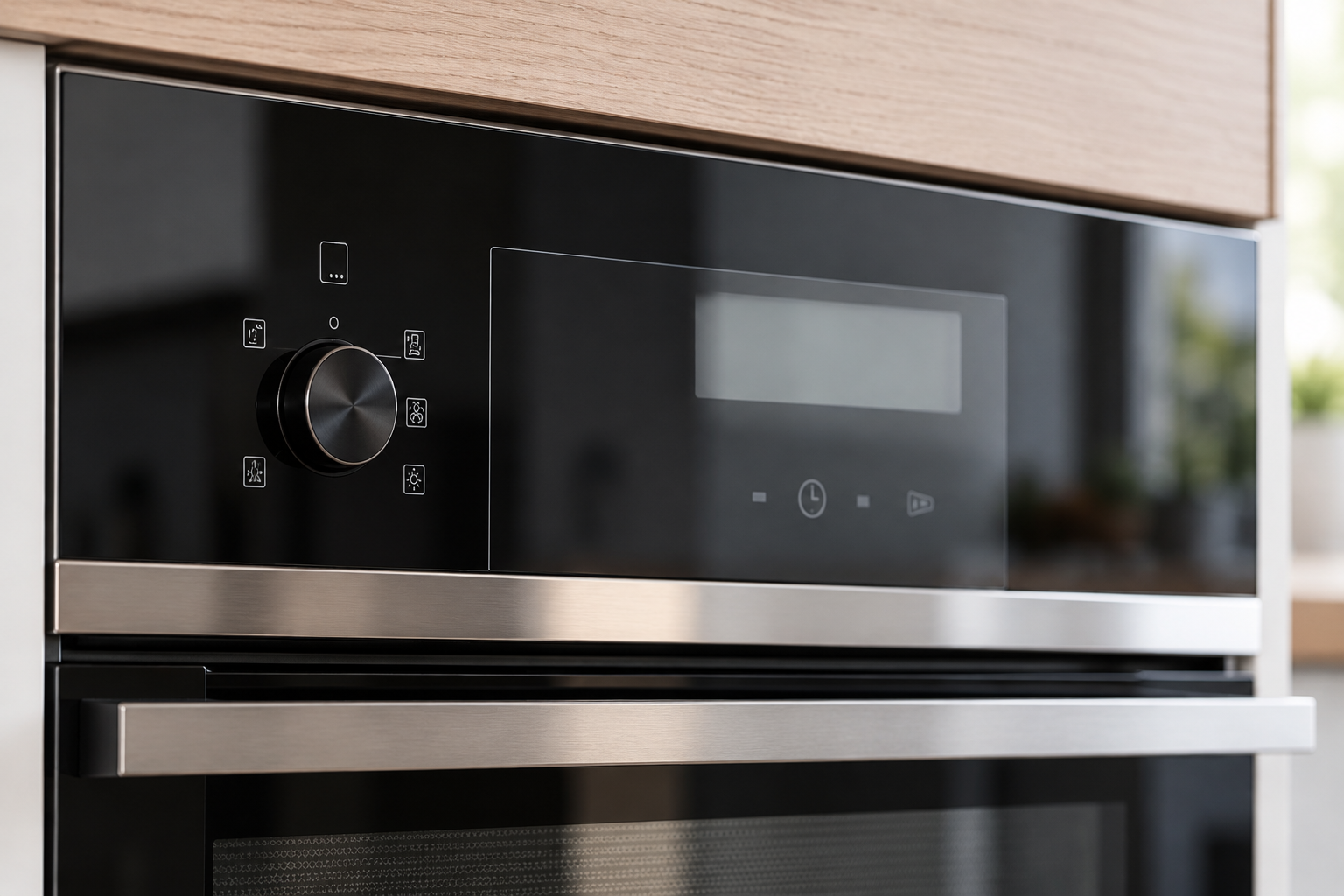 Finished black appliance fascia and metal trim interface