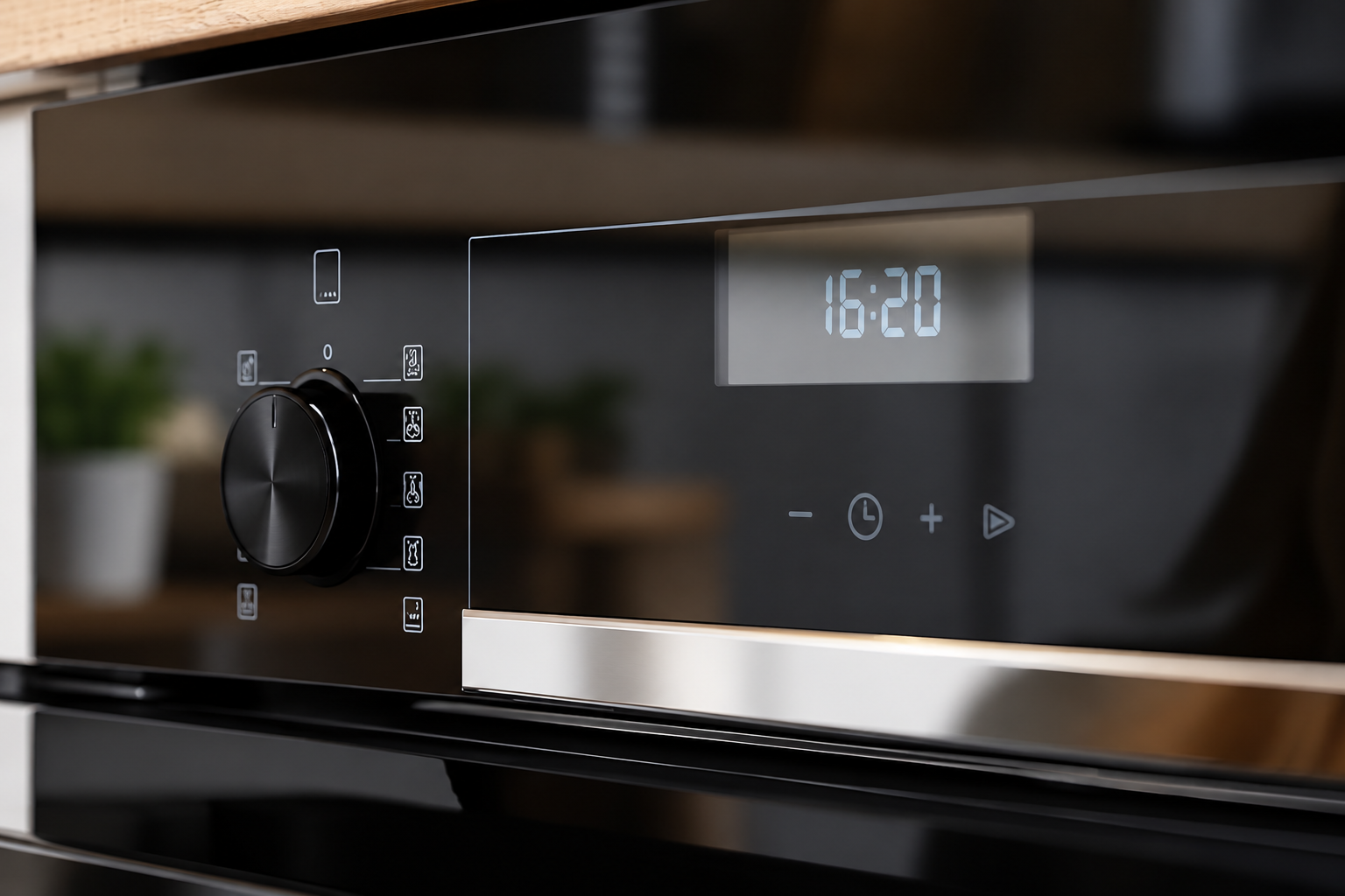 Close view of existing touch-control symbols on the reference appliance glass fascia