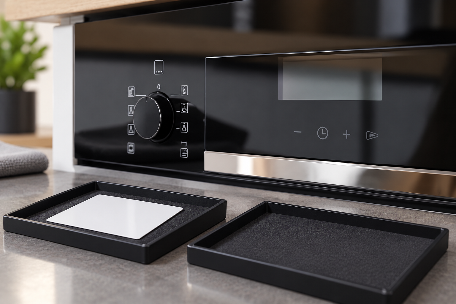 Reference appliance fascia beside separate sample-review trays