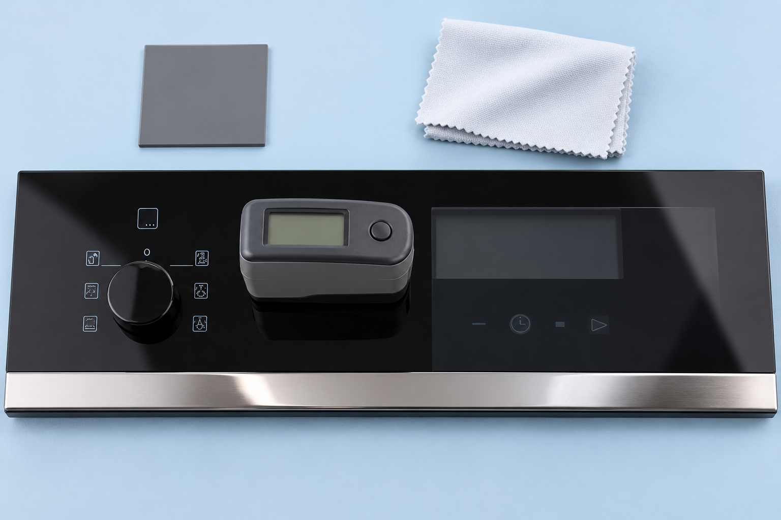 Gloss instrument arranged on an unprinted area of the reference black appliance fascia