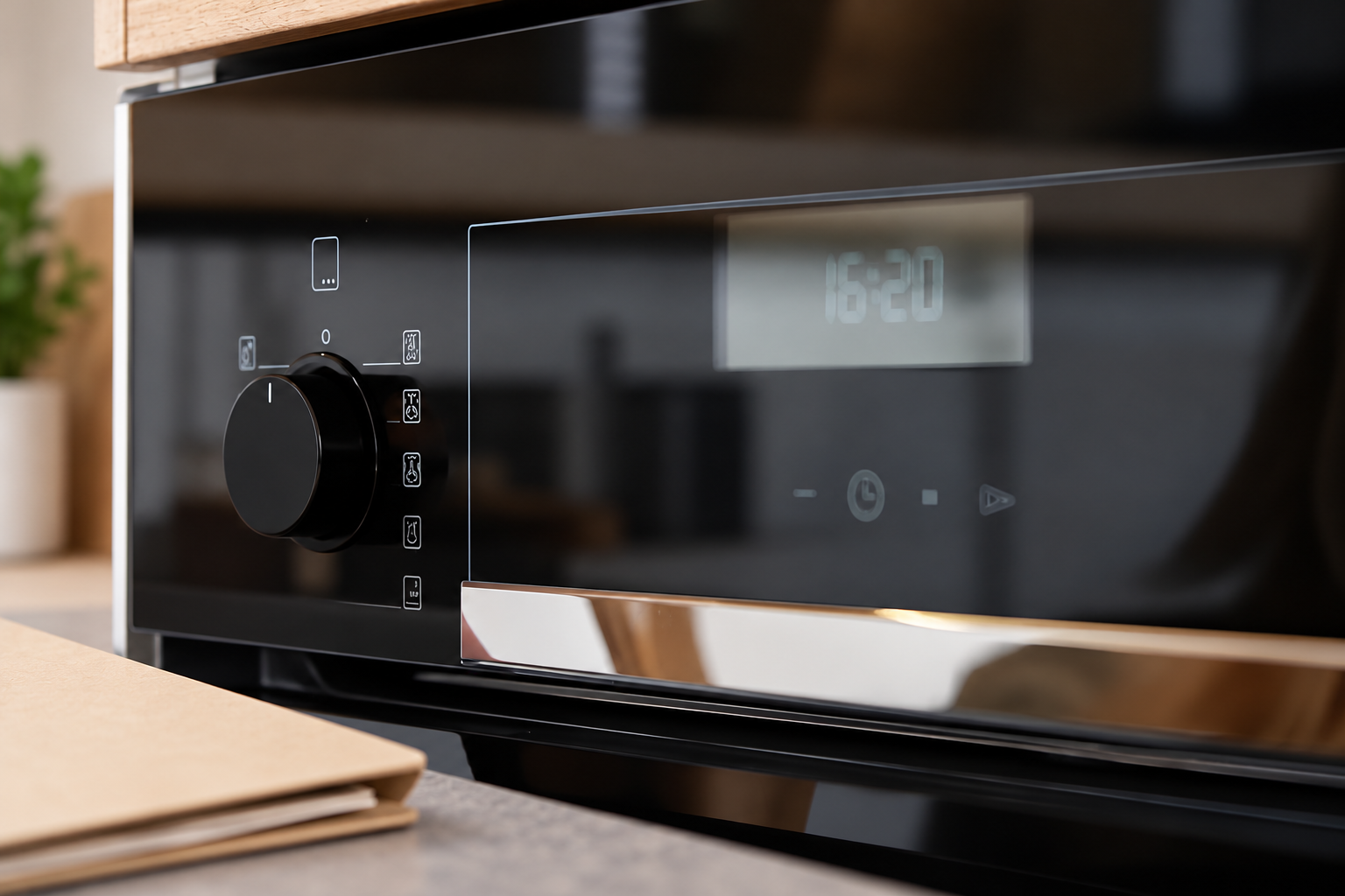 Black appliance-control glass and a blank document folder illustrating product-variant identification