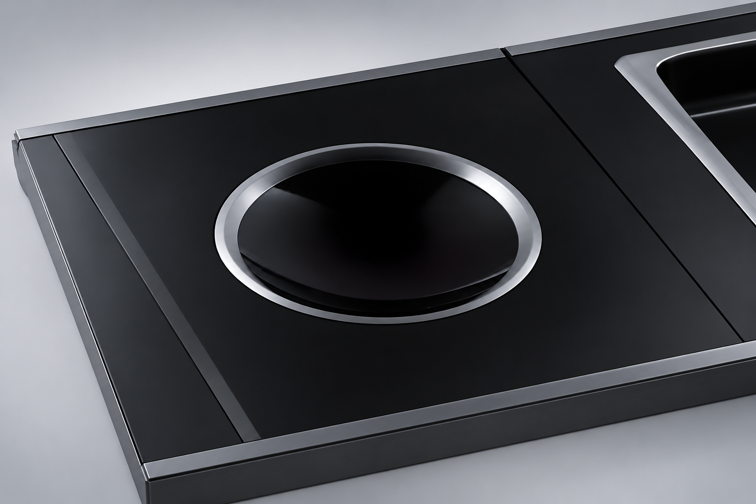 Higher-angle view of the referenced black component and its circular feature
