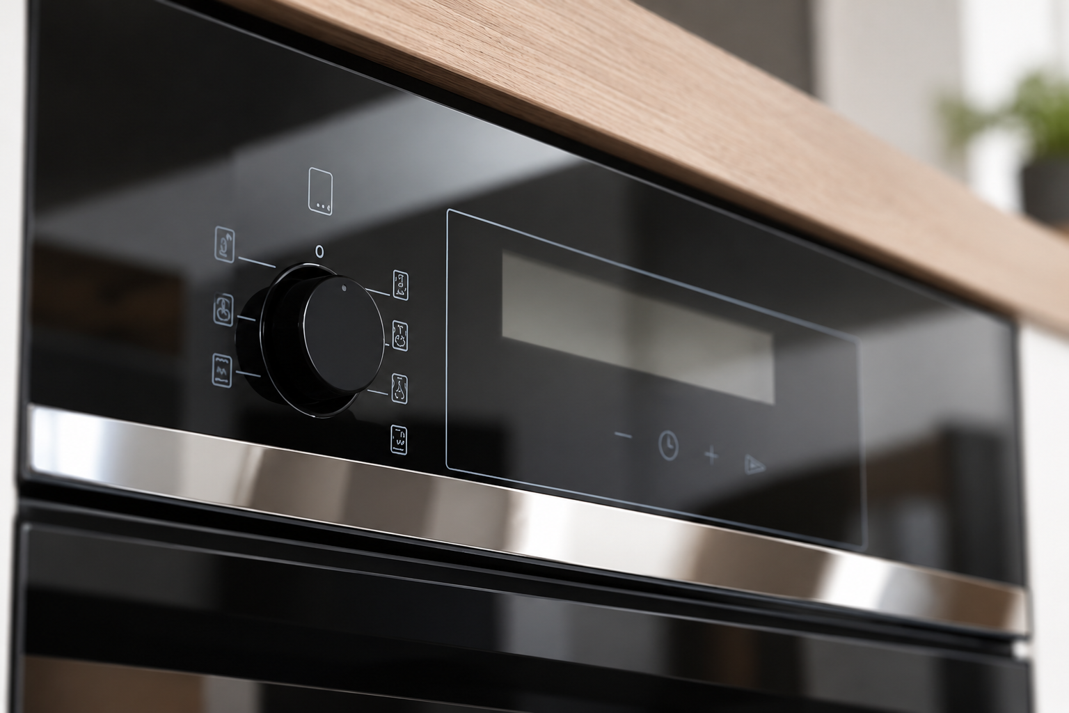 Oblique inspection of the decorated black control-glass surface and display region