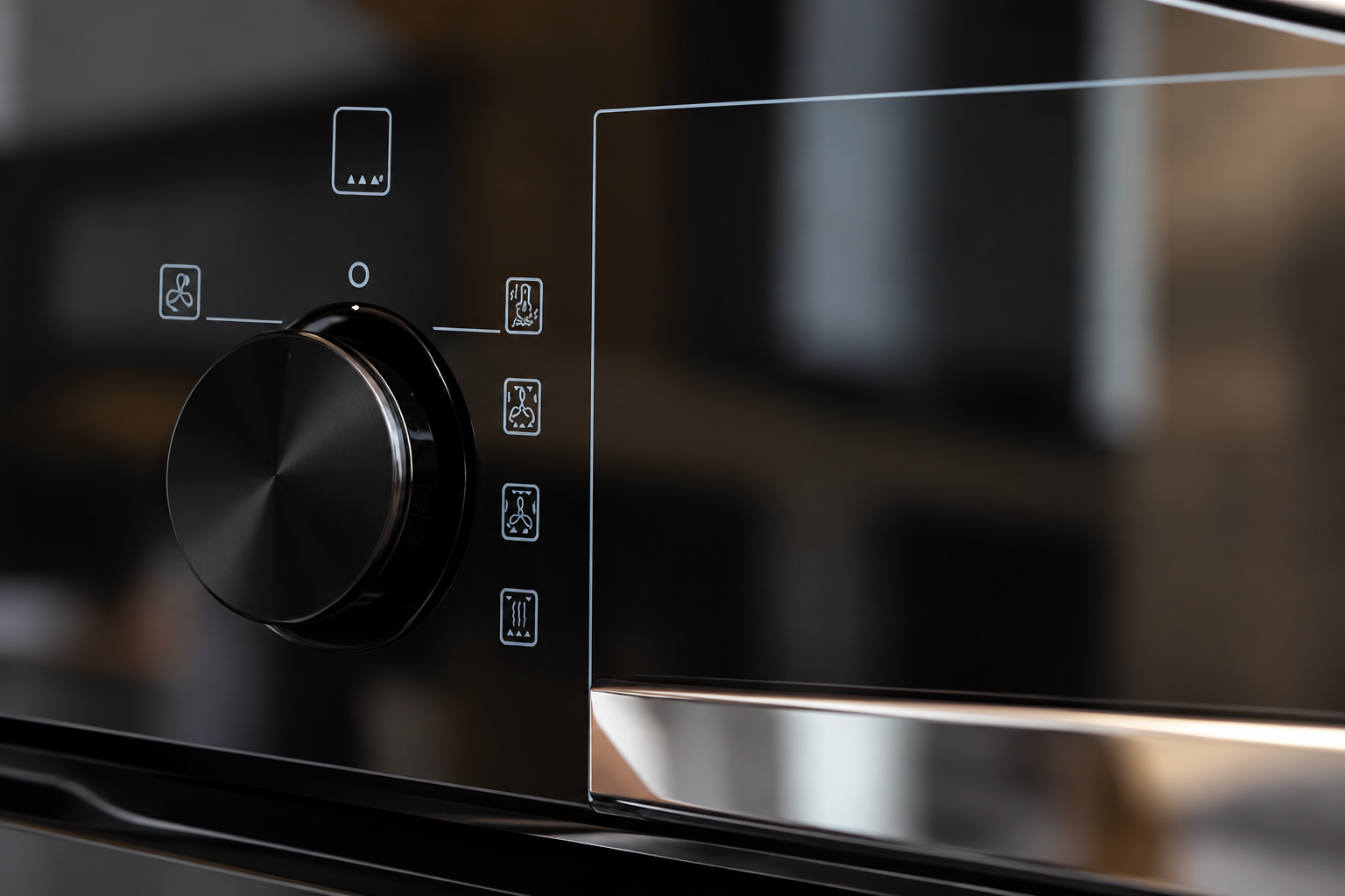 Close review of pale control markings on the referenced black appliance glass